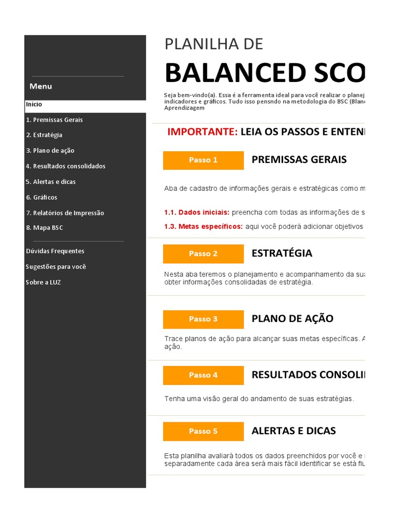 Planilha de Balanced Scorecard BSC | PDF | Planejamento estratégico ...