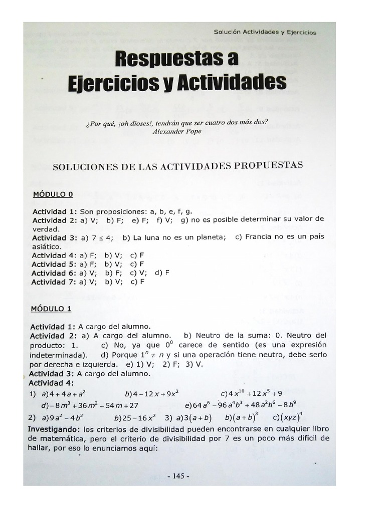 Respuestas A Ejercicios y Actividades | PDF