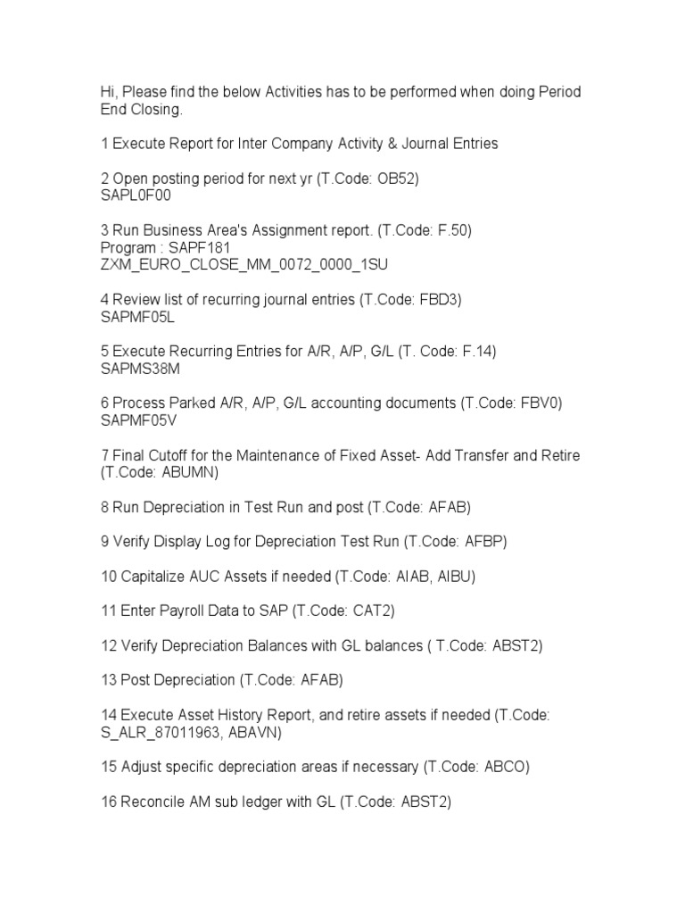 Essential SAP Period End Closing Tasks | PDF | Exchange Rate | Balance ...