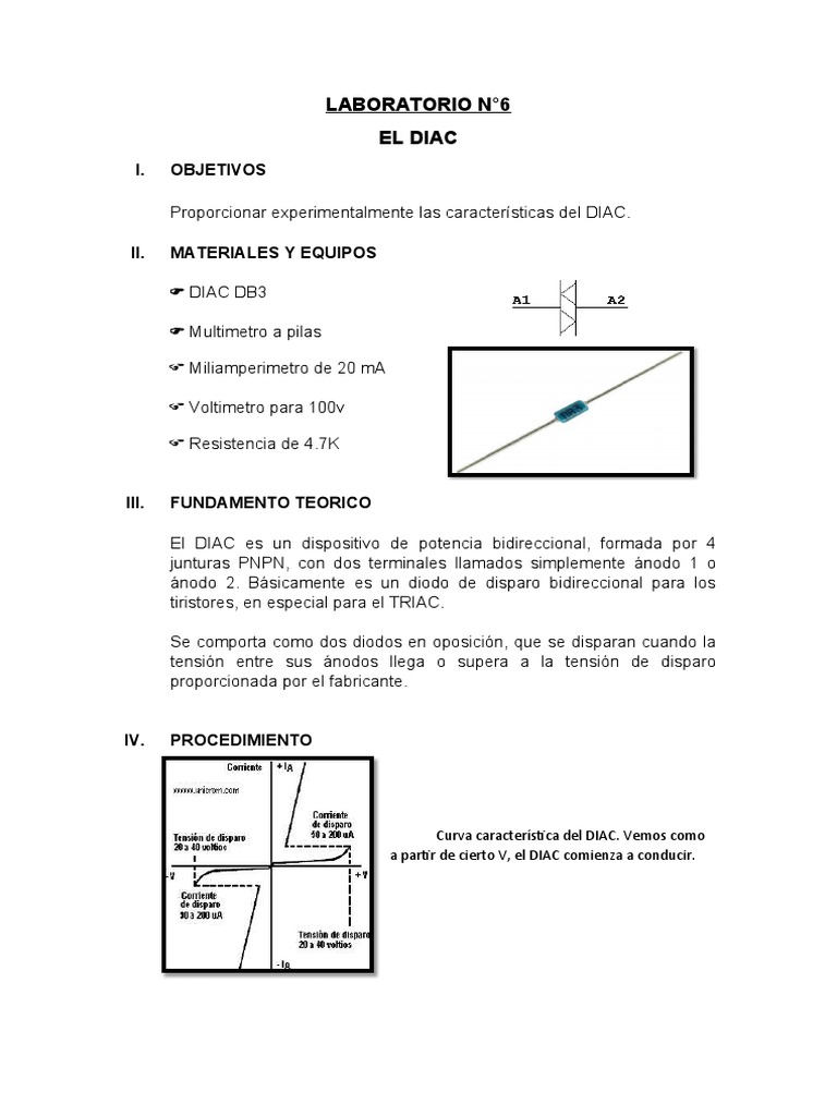 Características y Curva del DIAC DB3 | PDF | Diodo | Corriente eléctrica
