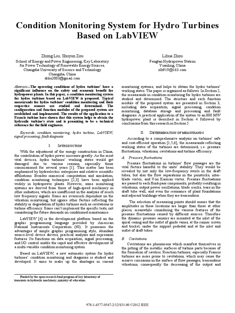 Condition Monitoring System For Hydro Turbines PDF Hydroelectricity