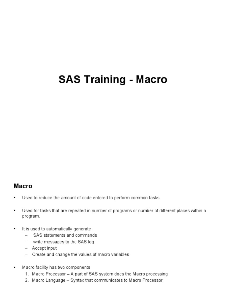 SAS Training - Macro | PDF | Macro (Computer Science) | Sas (Software)
