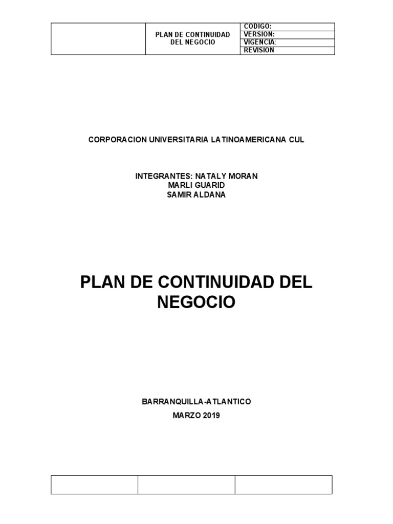 Plan de Continuidad Del Negocio | PDF | Vulnerabilidad | Riesgo