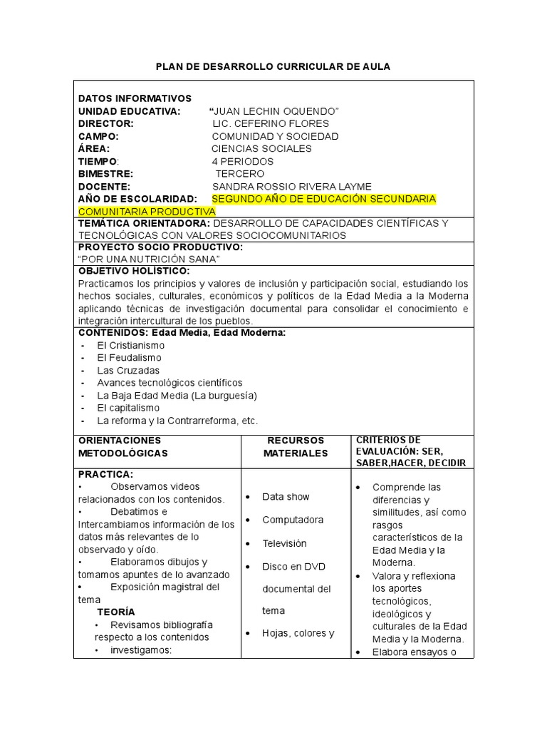 Plan de Desarrollo Curricular Bolivia | PDF | Bolivia | Edades medias