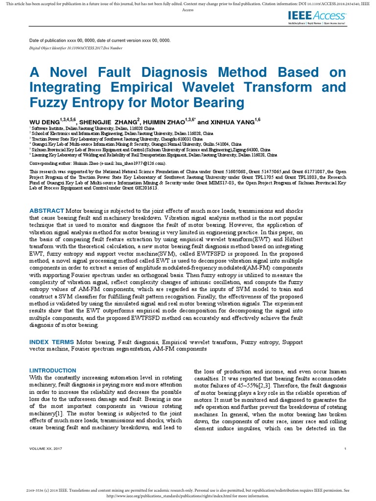 Motor Bearing Fault Diagnosis Method | PDF | Wavelet | Spectral Density