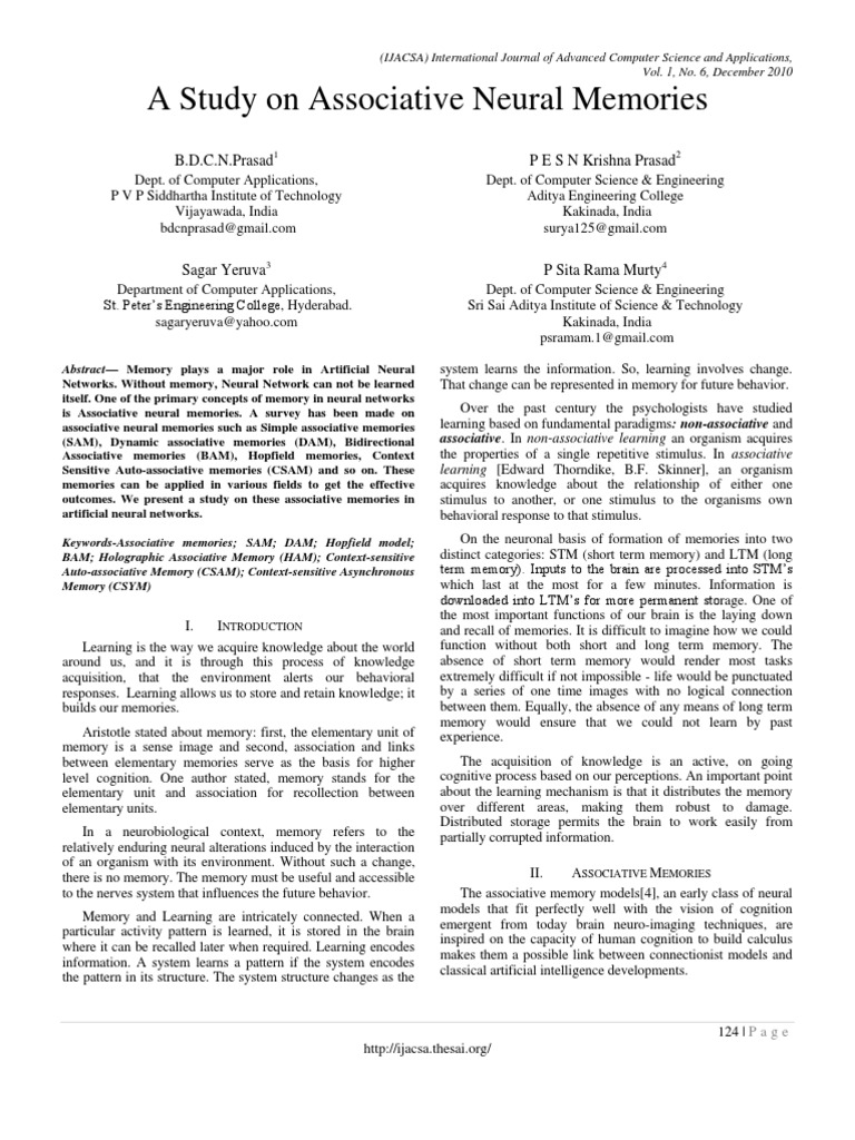 Associative Neural Memories Study | PDF | Memory | Matrix (Mathematics)