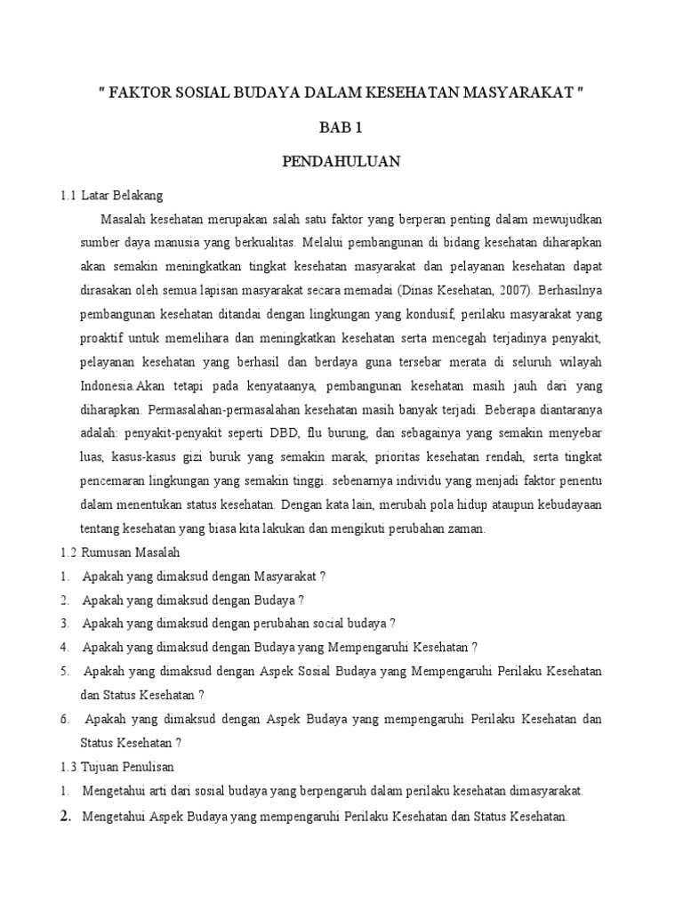 Faktor Sosial Budaya Dalam Kesehatan Masyarakat Pdf