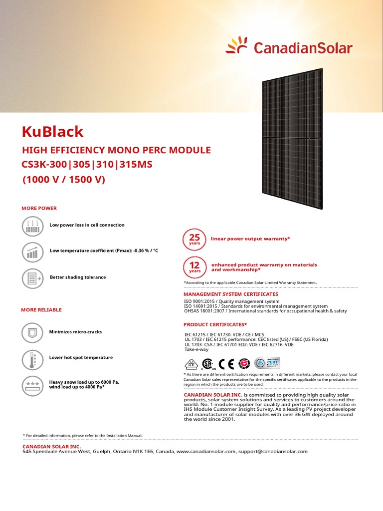 Canadian Solar KuBlack CS3K Datasheet | PDF | Solar Panel | Photovoltaics
