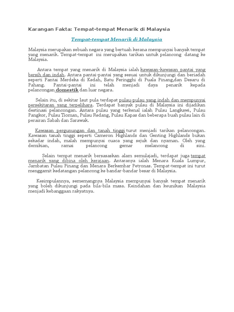 Comtoh Karangan Tempat Menarik Di Malaysia  PDF