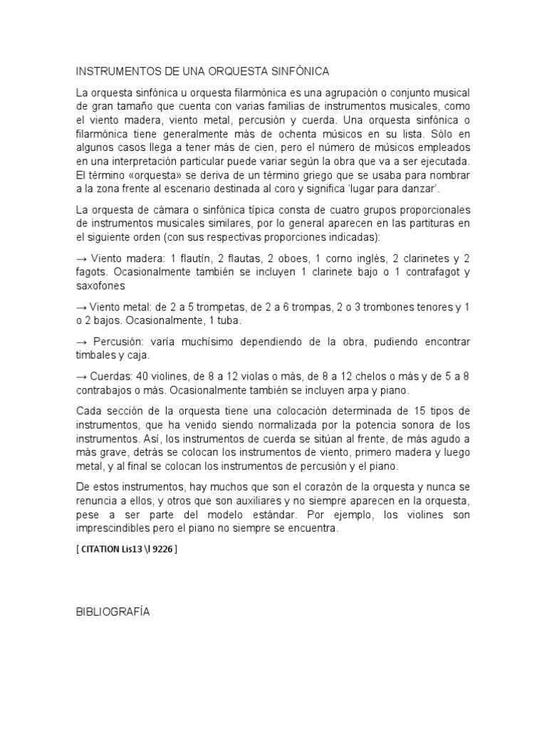 Instrumentos en la Orquesta Sinfónica | PDF