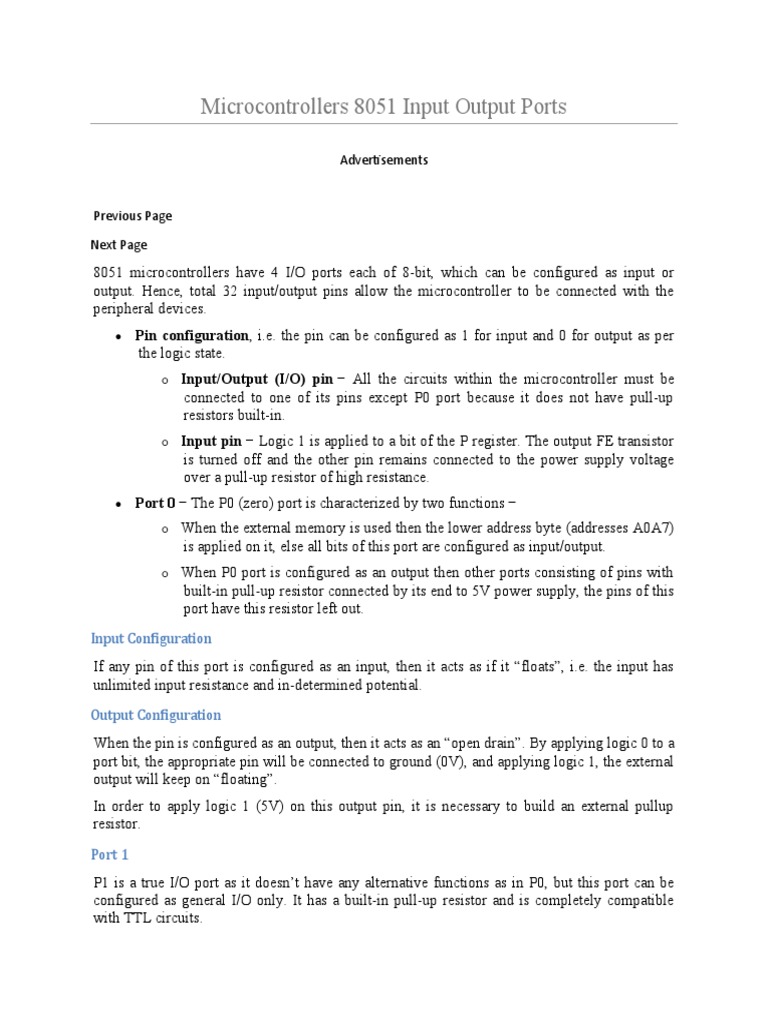 Microcontrollers 8051 Input Output Ports | PDF | Electrical Components ...