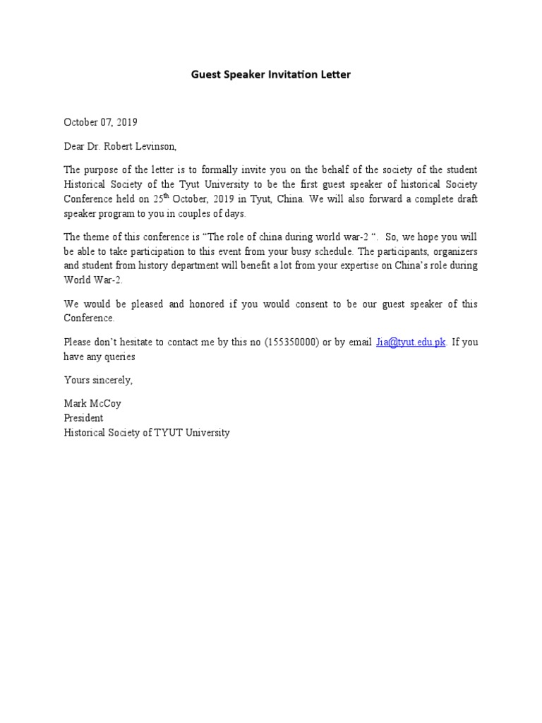 Guest Speaker Invitation Letter PDF