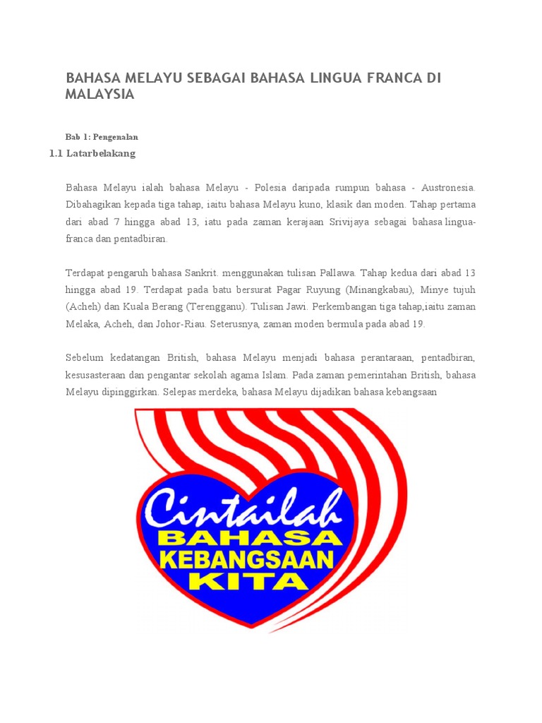 Sistem Bahasa Melayu Sebagai Bahasa Lingua Franca Di Malaysia Pdf