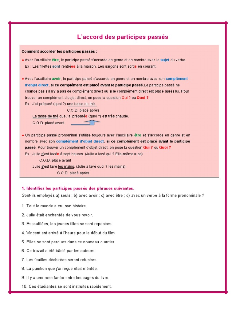 Evaluation Participe Passé : Cm2 Avec Correction Le Participe Passe - Exercices | PDF | Sujet (Grammaire) | Syntaxe