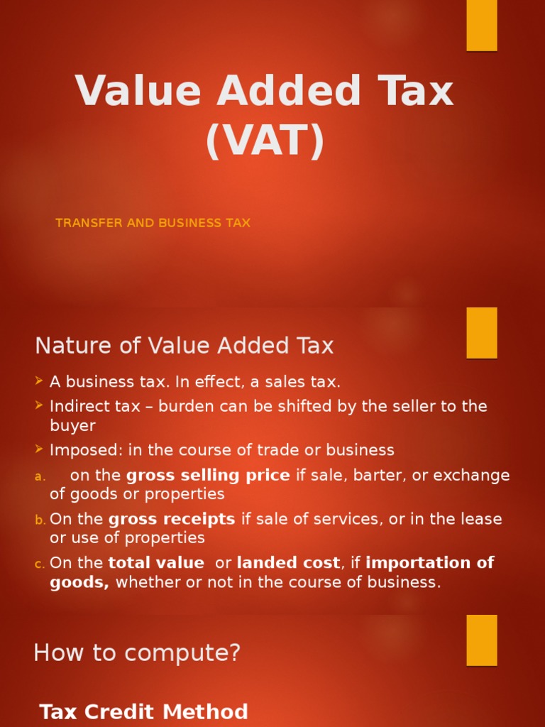 Value Added Tax (VAT) Transfer and Business Tax PDF Value Added