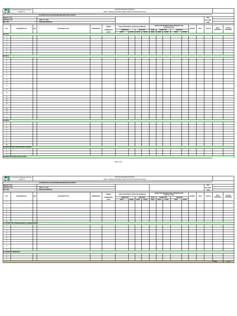 Master Document Register for Offshore Project | PDF | Petroleum ...
