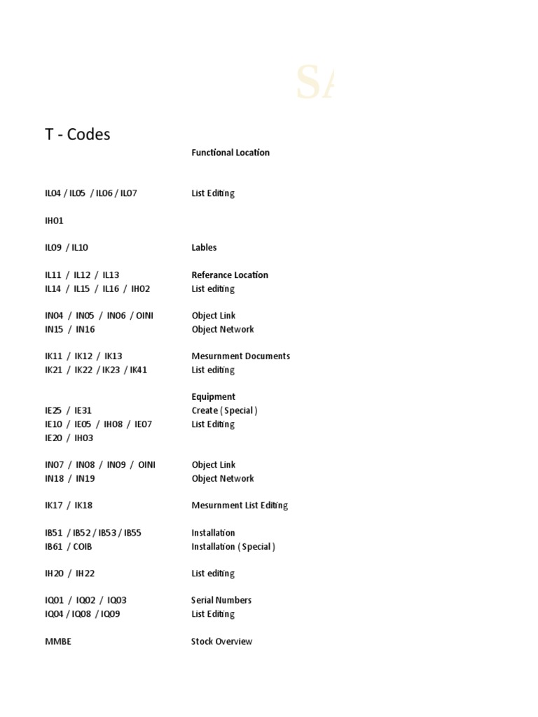 PM T Codes PDF Information Technology Management Computing