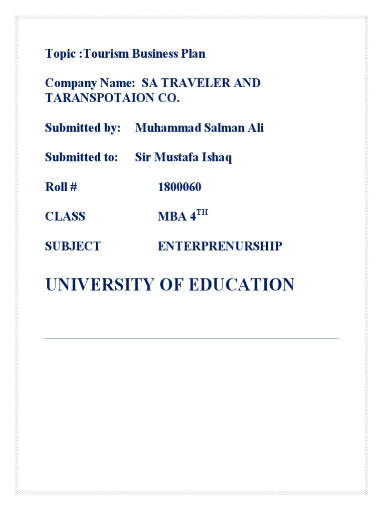 Tourism Business Plan Pdf Pdf Tourism Customer