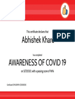 Certificate For Abhishek Khare For AWARENESS OF COVID 19 PDF