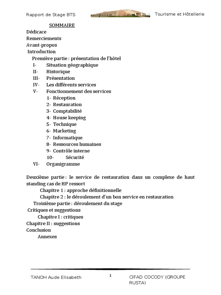 Le Service De Restauration Dans Un Complexe De Haut Standing Pdf Restaurants Bars