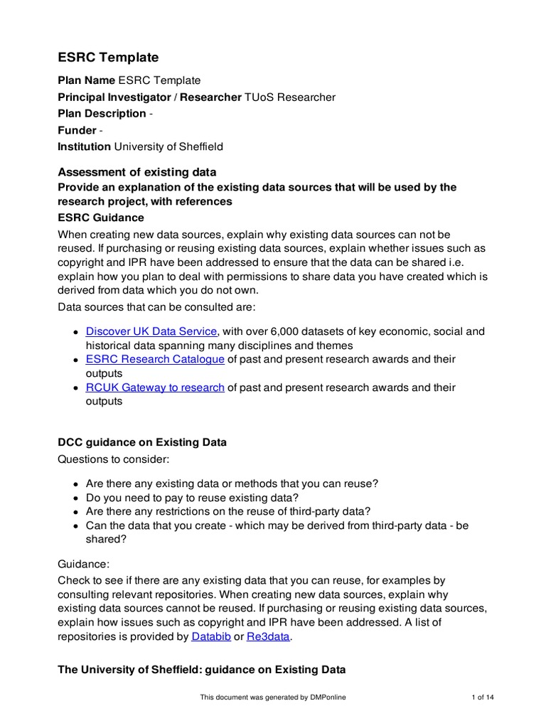 ESRC Template Assessment of Existing Data Download Free PDF