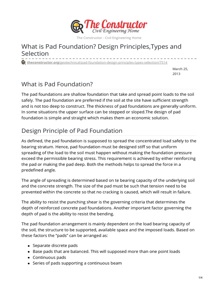 Pad Foundation Design and Types | PDF | Foundation (Engineering ...