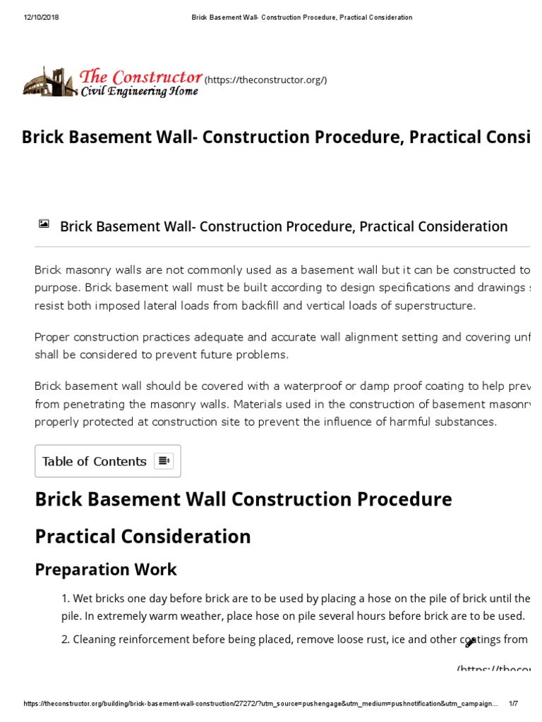 Brick Basement Wall - Construction Procedure, Practical Consideration ...