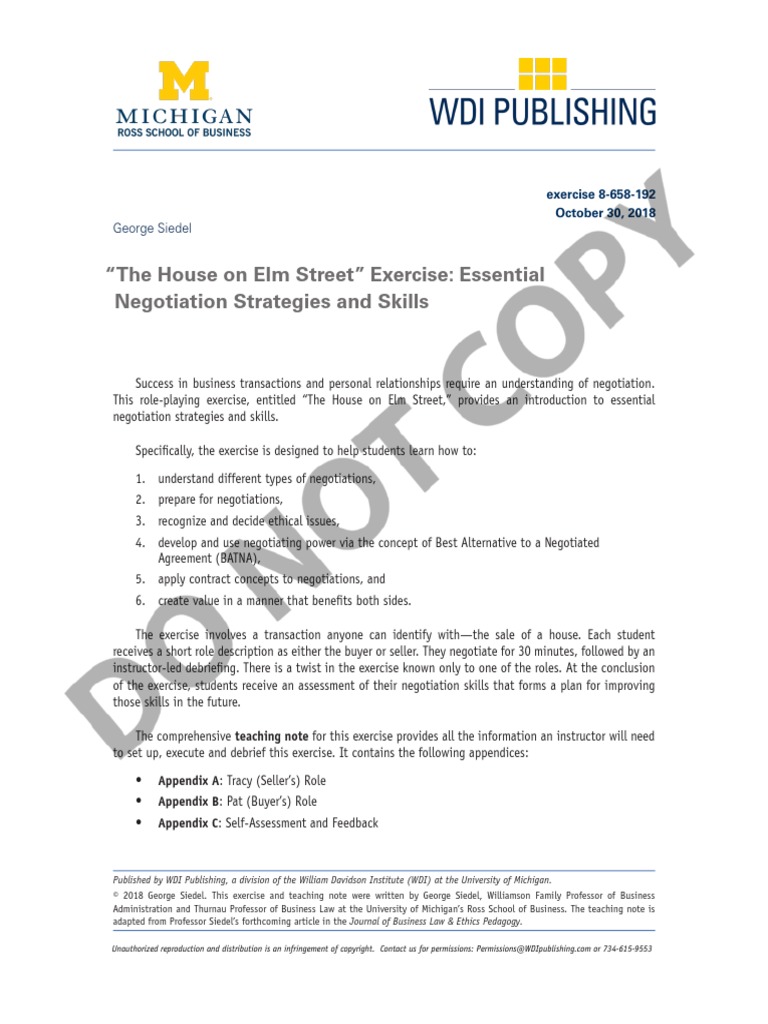 House Elm Street Exercise Essential Negotiation Strategies Skills