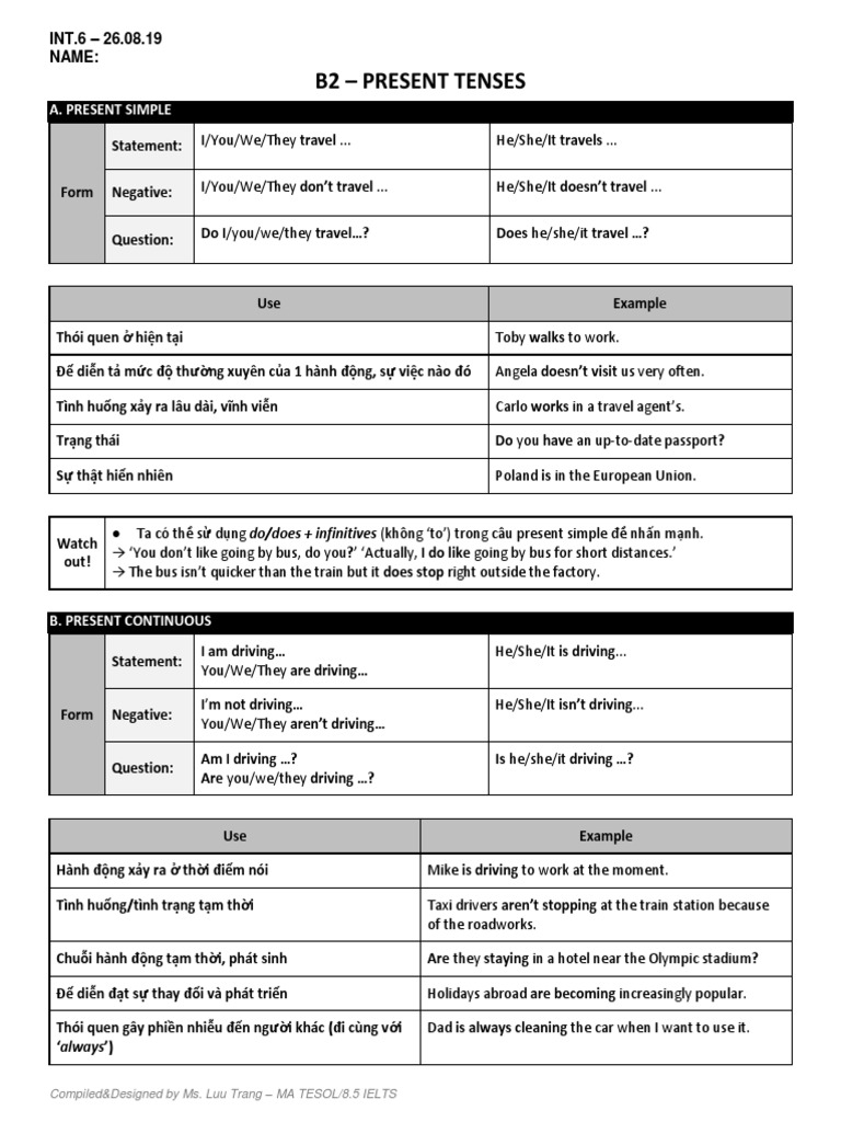 B2 - Grammar - Present Tenses | PDF