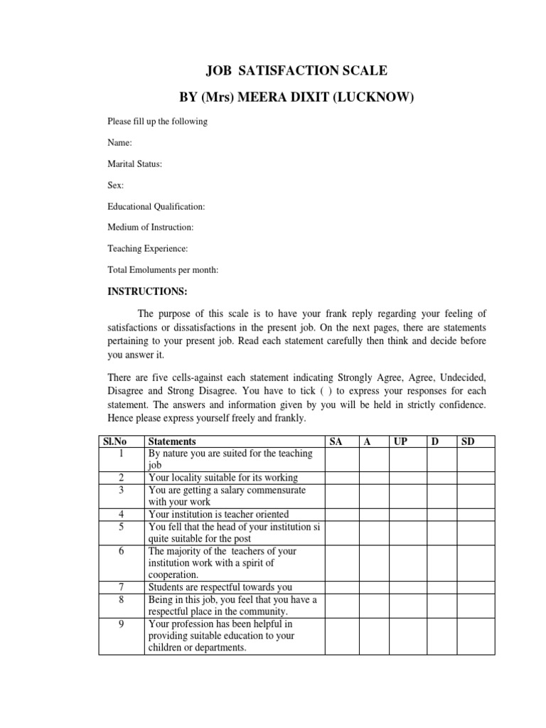 Teacher Job Satisfaction Scale | PDF | Teachers | Behavior Modification
