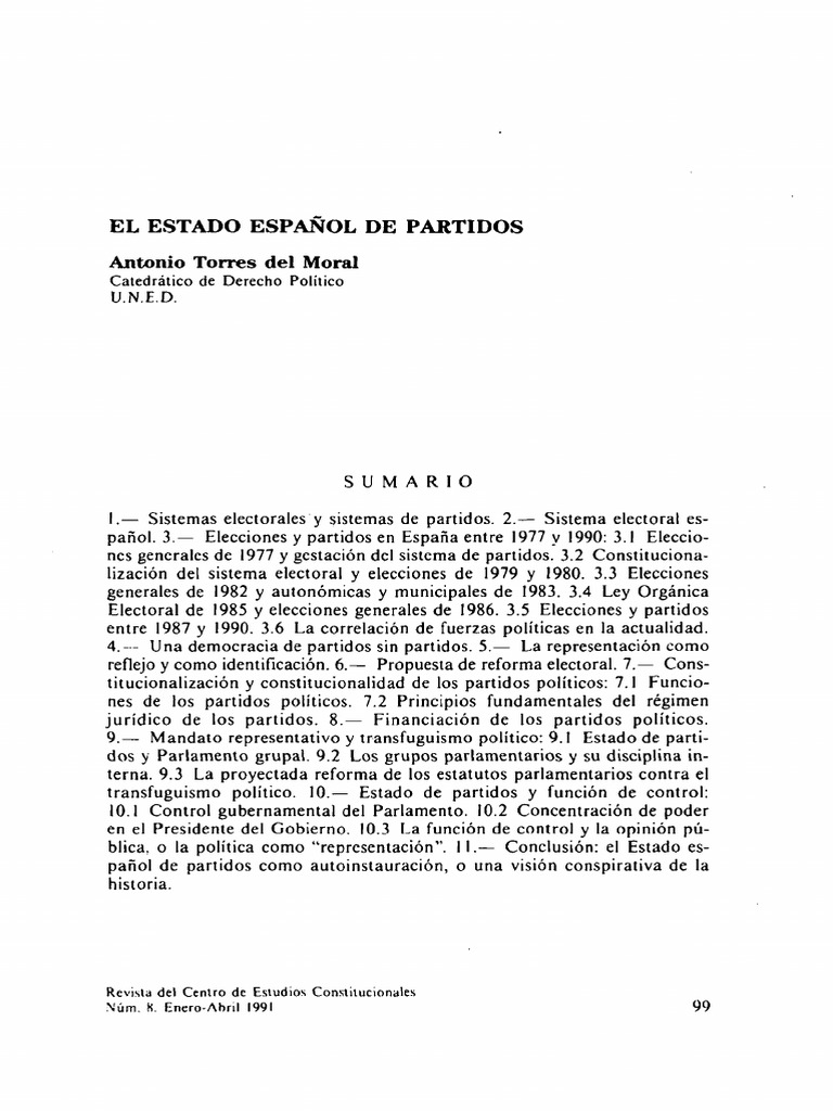 EL ESTADO ESPAÑOL DE PARTIDOS Por Antonio Torres Del Moral | PDF ...