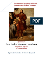 15 de Mayo. San Isidro Labrador, Confesor. Propio y Ordinario de La Santa Misa