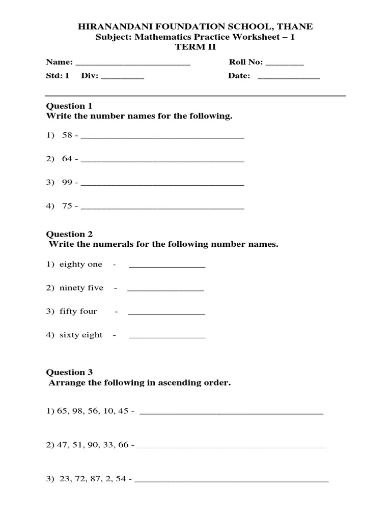 Math Worksheet for Grade 1 Students | PDF