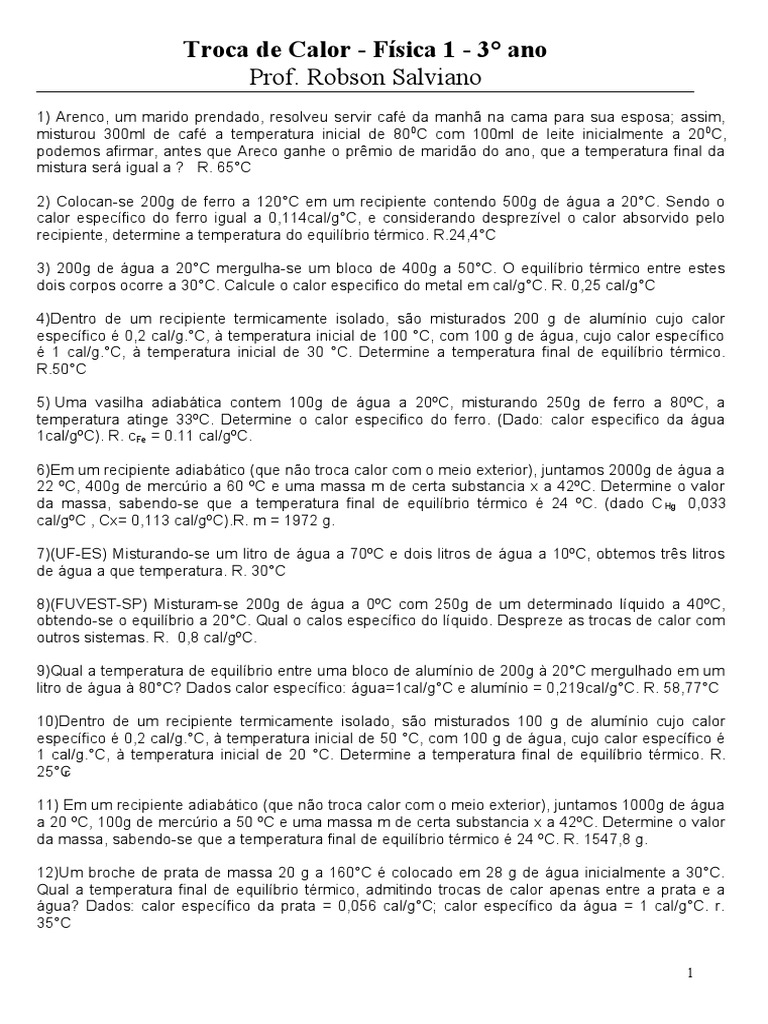 5 Exer Troca De Calor Calor Equilibrio Termodinamico
