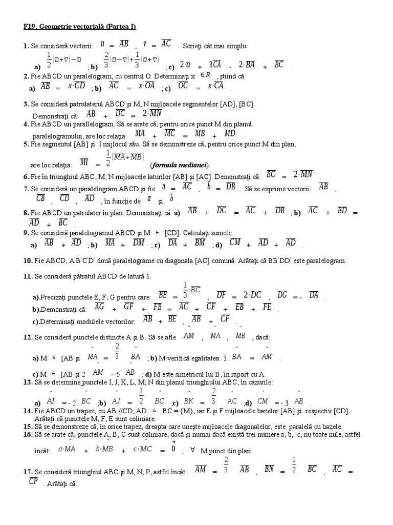 F19. Geometrie Vectorială (Partea I) | PDF