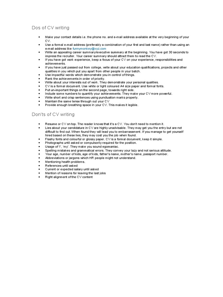 CV Dos AND DONTS | PDF | Human Communication | Semiotics