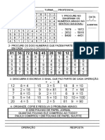 Atividade de matemática sobre operações e números