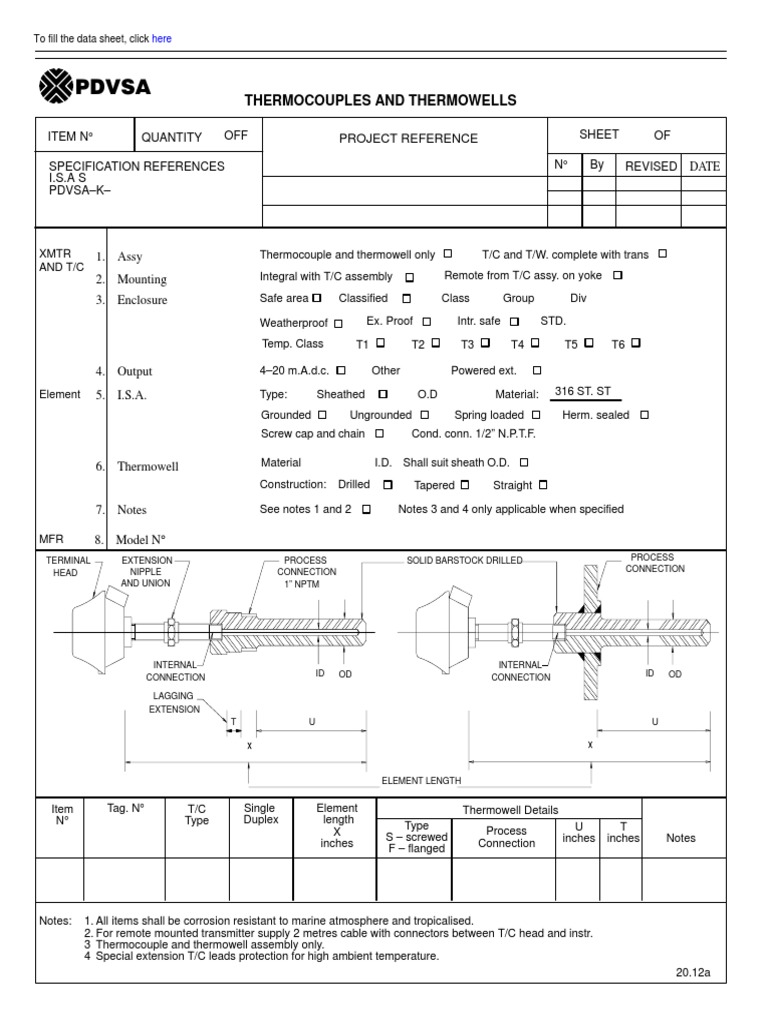 Pdvsa Thermocouples and Thermowells PDF Thermocouple Mechanical