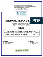 Automatisation Et Supervision De L’installation De Preparation De L’acide Citrique Au Niveau Du Complexe Cevital.pdf