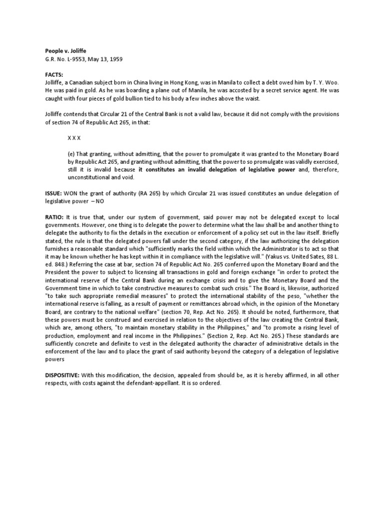 People v. Joliffe G.R. No. L9553, May 13, 1959 PDF Central Banks