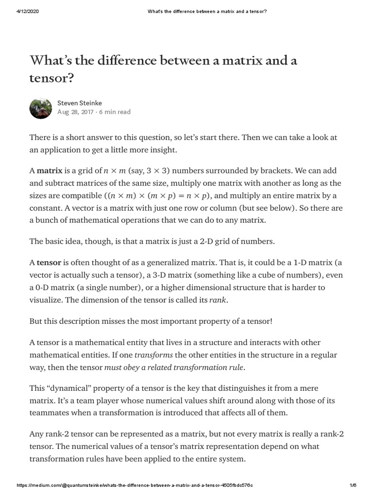 What's The Difference Between A Matrix and A Tensor - PDF | PDF ...