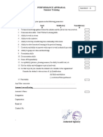 Performance Appraisal Summer Training Students Name: Programme