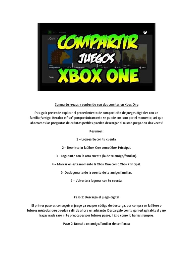 Compartir juegos en Xbox One: Guía práctica | PDF | Xbox | Ocio