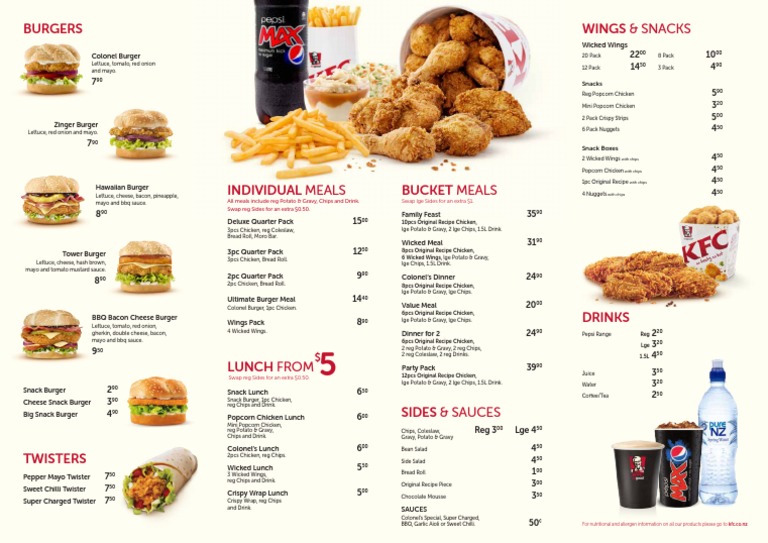 KFC Menu 2016 PDF French Fries Lunch