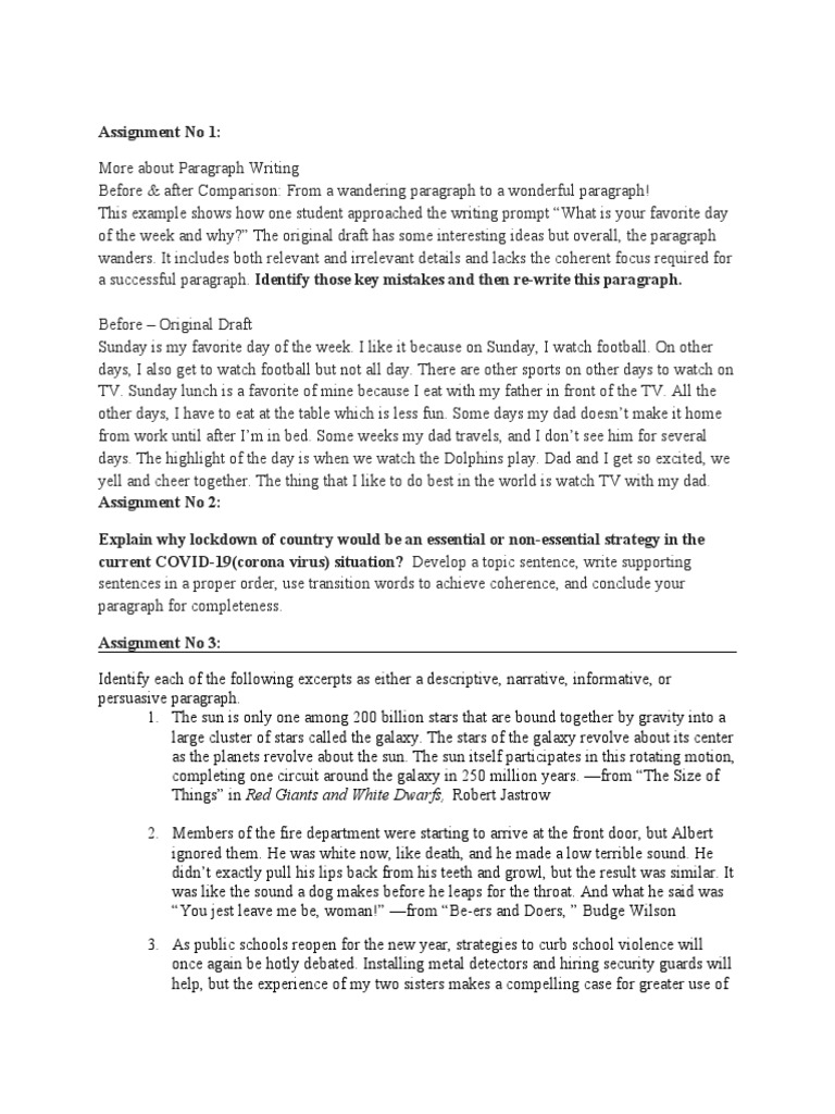 Paragraph Writing Assignments | PDF | Stars | Milky Way
