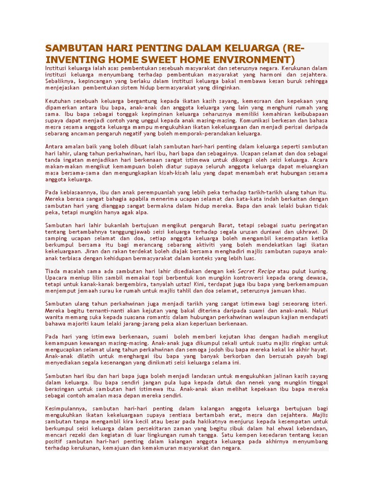 Sambutan Hari Penting Dalam Keluarga Pdf