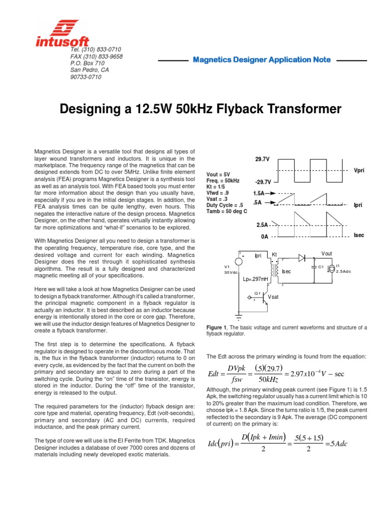 Designing A 12.5W 50Khz Flyback Transformer | PDF