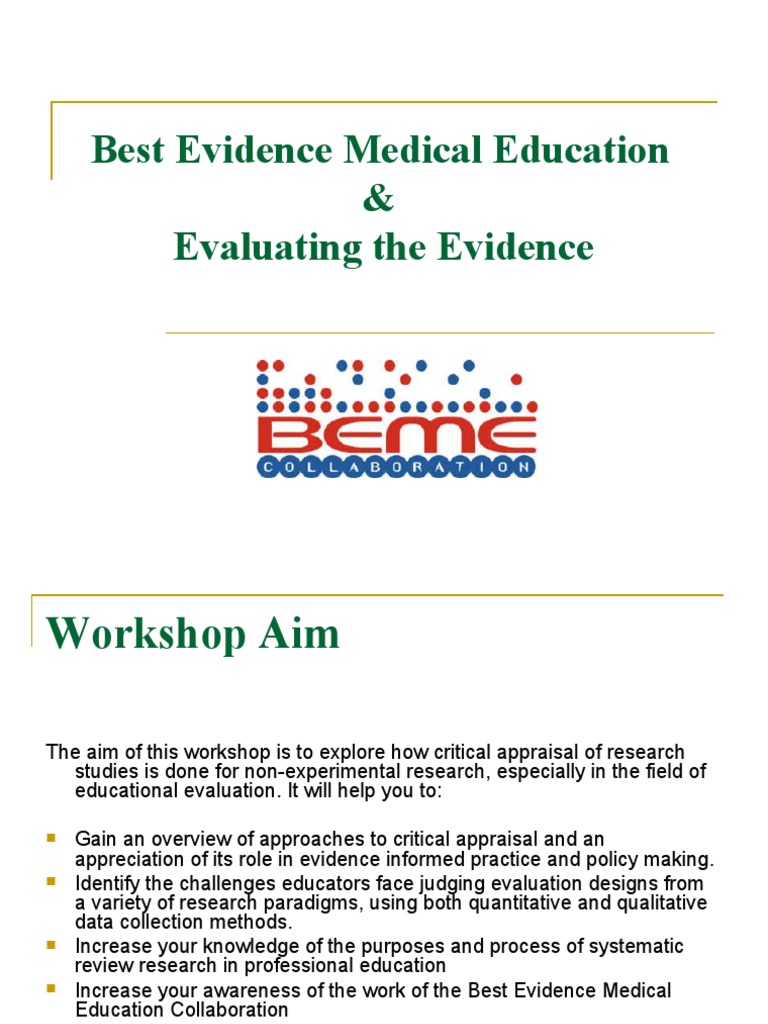 Critical Appraisal in Medical Education | PDF | Systematic Review ...