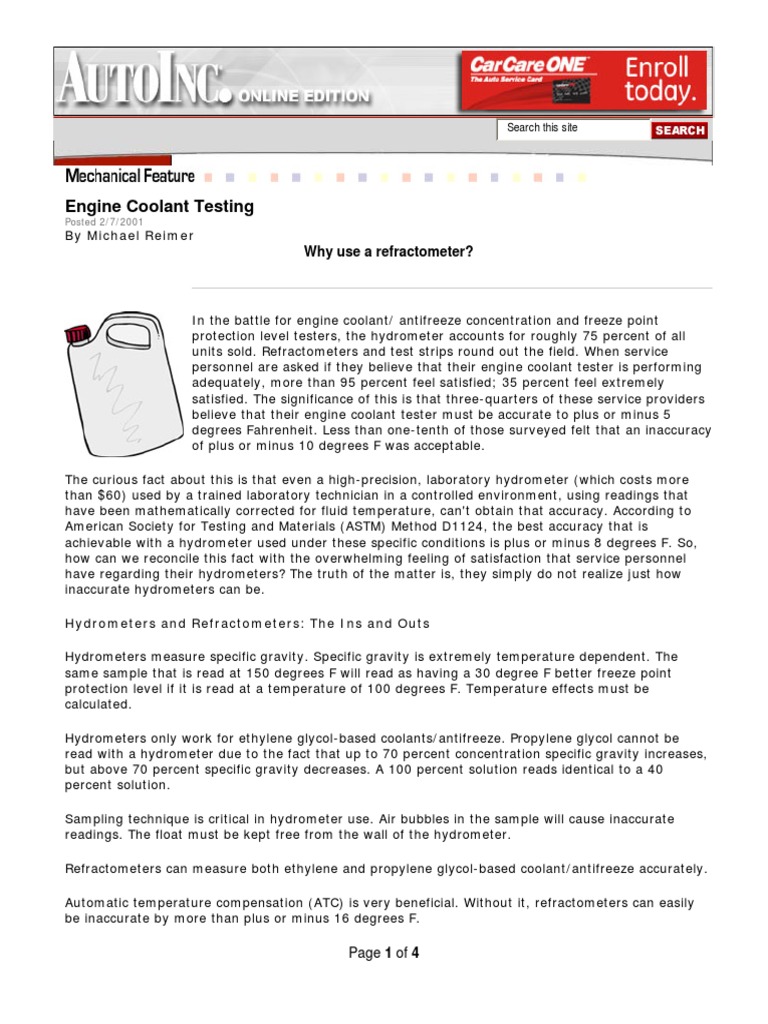 Engine Coolant Testing Methods Explained | PDF | Physical Chemistry ...