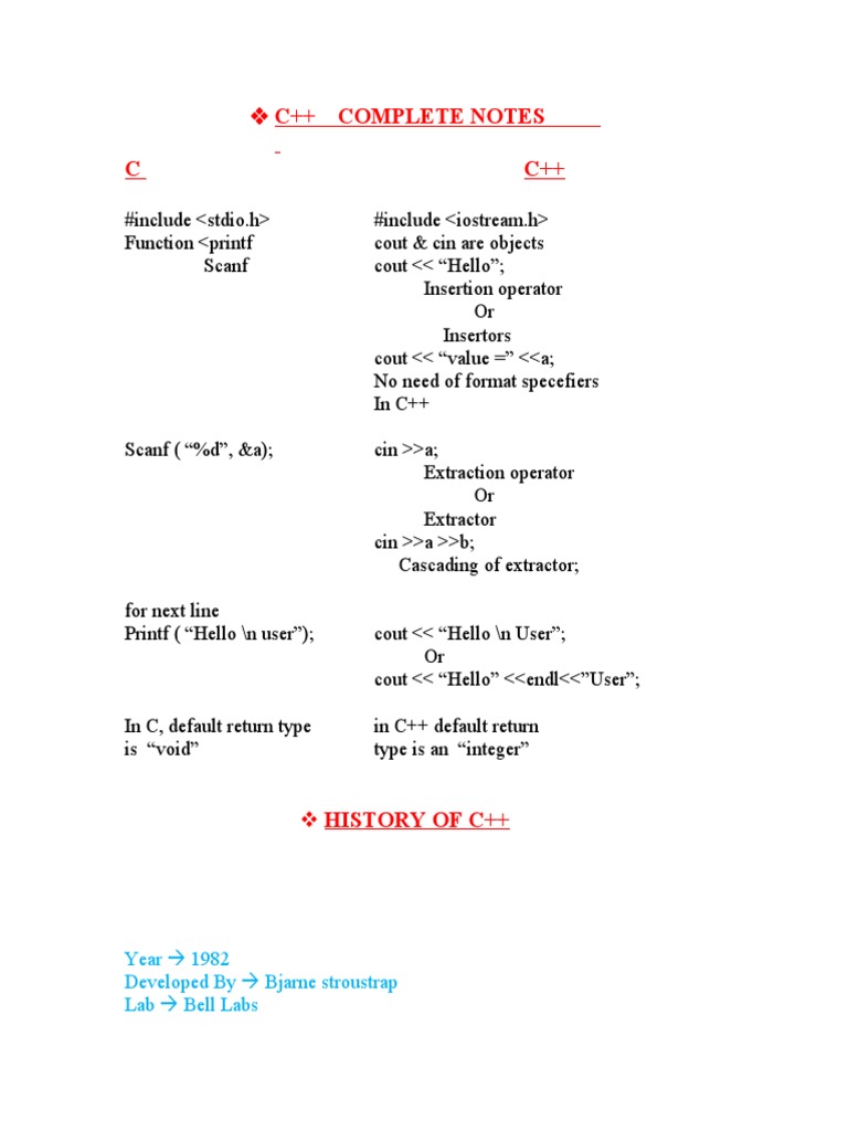 C++ Notes Complet | PDF | Constructor (Object Oriented Programming ...